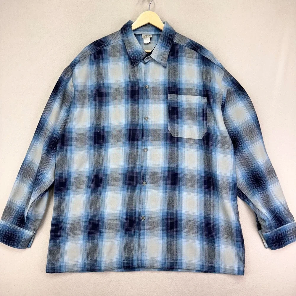 Vintage Cal‎ Top Flannel Shirt Mens 2XL Blue Plaid Long Sleeve Button Up